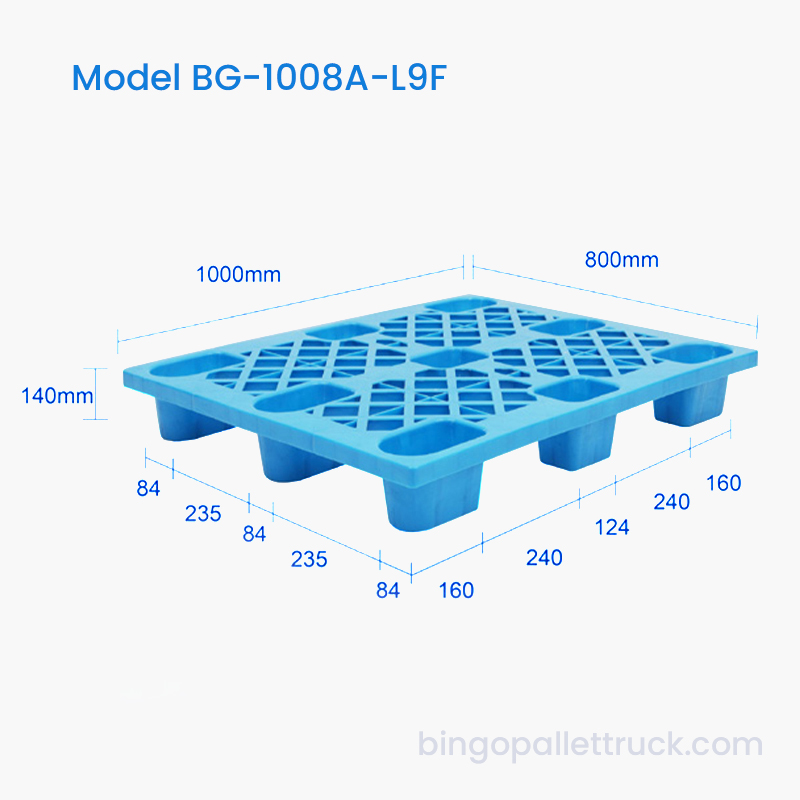 1000×800mm Eangach Iontrála 4 Bealach Dleachta Solais Pailéad Plaisteacha HDPE Naoi gCois
